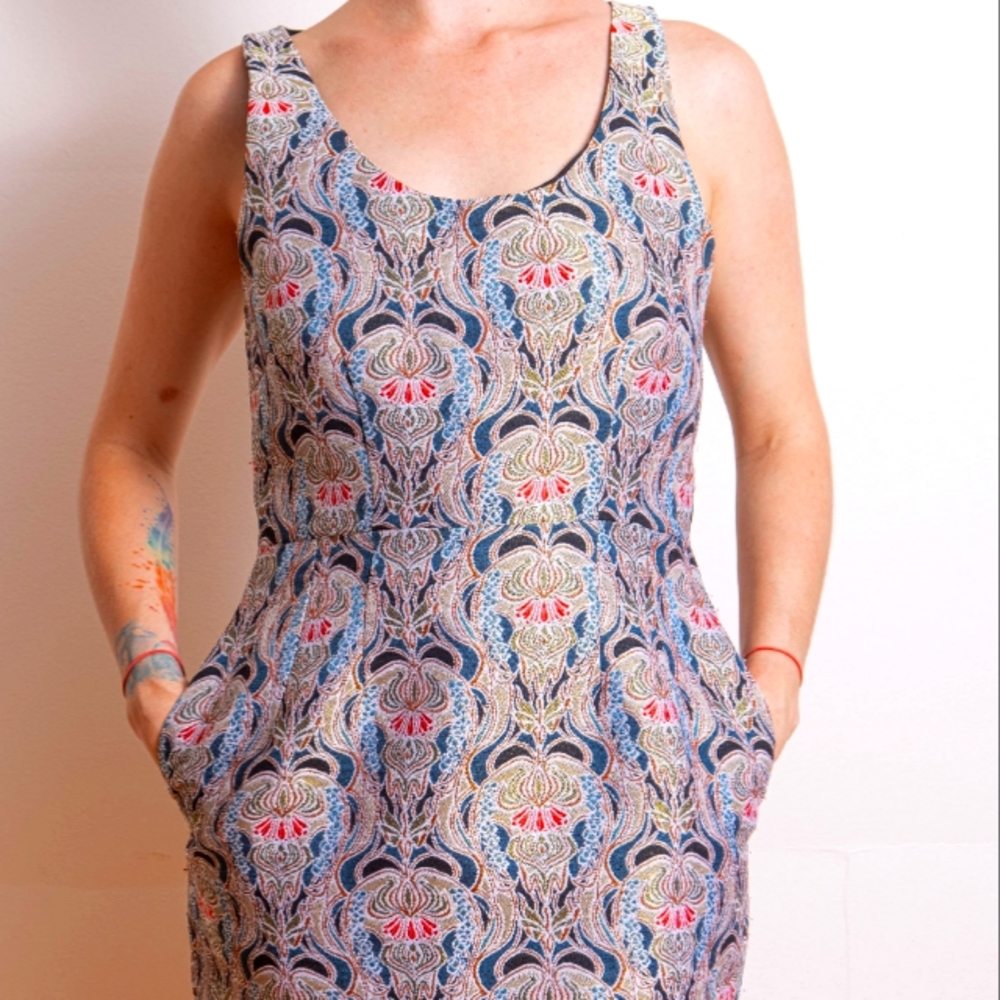 Metallic Retro Dress with Diamond Back  Open Back and Pockets
